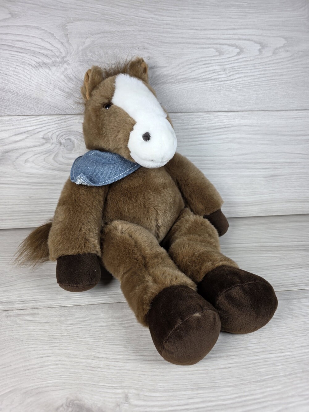Vtg Build-A-Bear Workshop Brown Horse Plush Blue Denim Bandana Cowboys 18" SU7